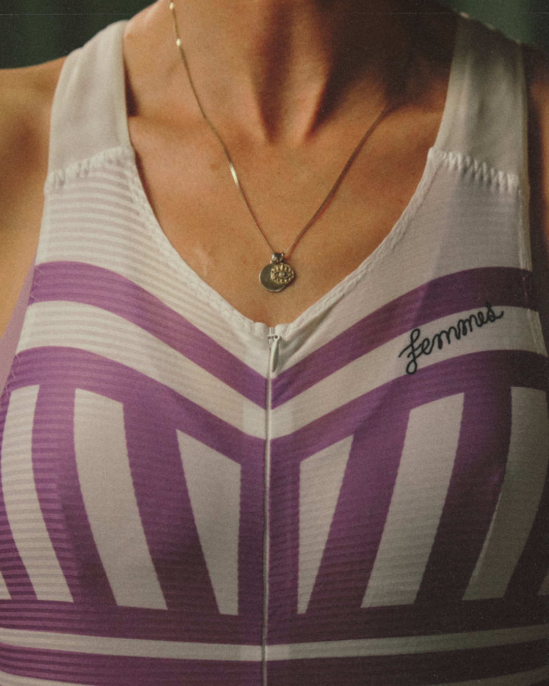 Detail of the lilac Femmes collection jersey