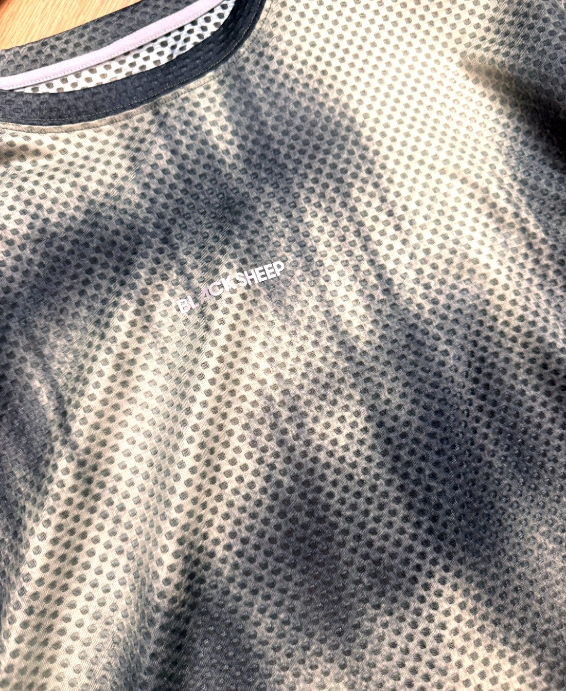 Pre-production Enduro Mesh Tee in FlowMesh with the Static Pine print